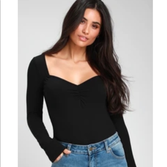 Lulus Tops - Haleigh Black Ribbed Long Sleeve Body Suit